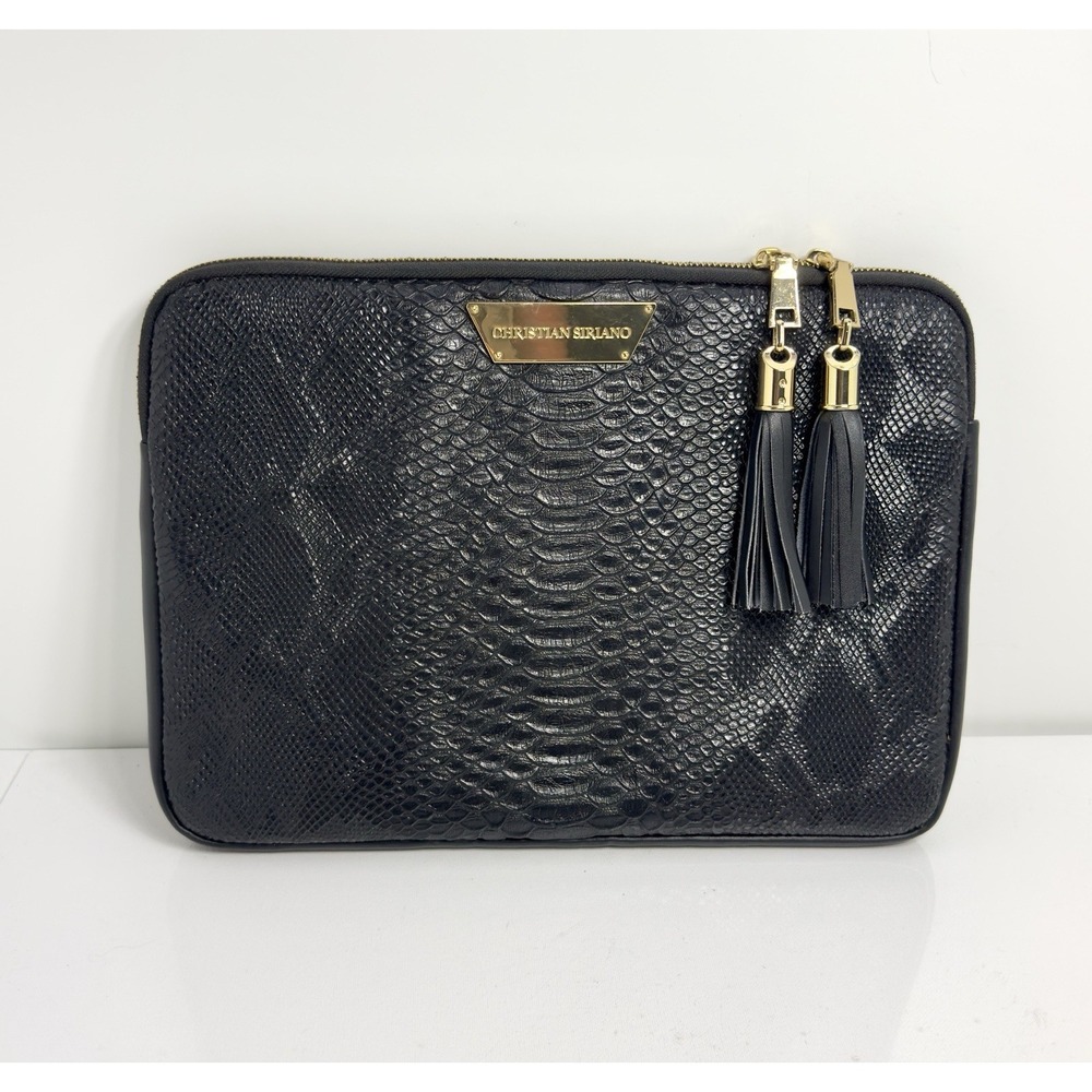 Christian Siriano Black Embossed Leather Faux Snakeskin Laptop Sleeve Case Chic